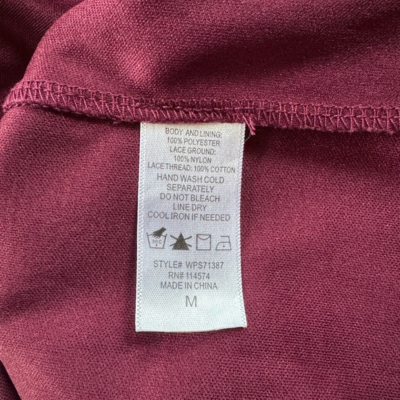Pleione Burgundy Maroon Shift Dress Med Lace Bodice 3/4 Bell Sleeve Lined - Picture 9 of 9